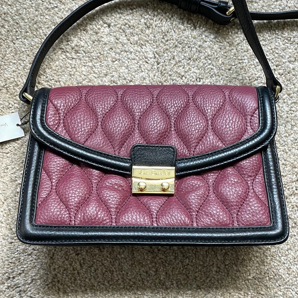 New Vera Bradley Leather Quilted Tess Crossbody in burgundy